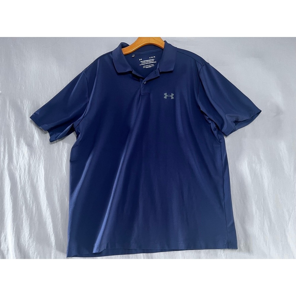Under Armour Mens Navy Blue Performance Polo Shirt Short Sleeve Loose Fit Large